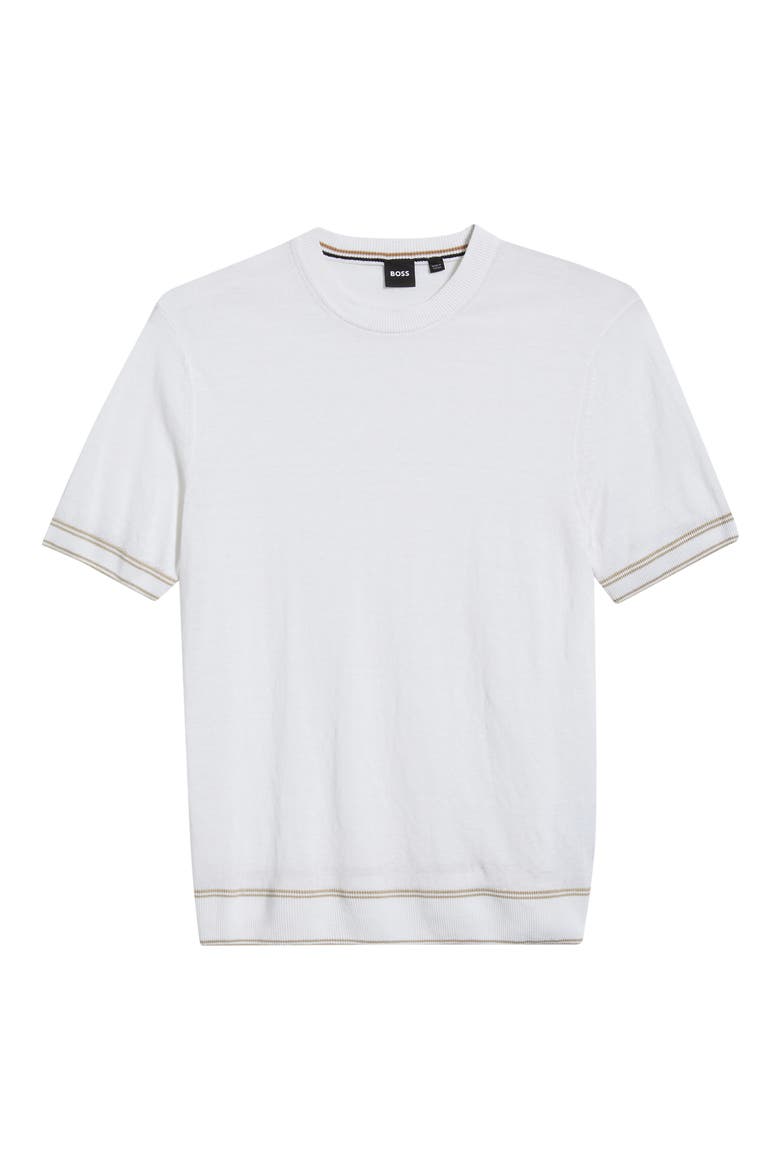 Norbertino Cotton Short Sleeve Tipped Sweater, Alternate, color, WHITE