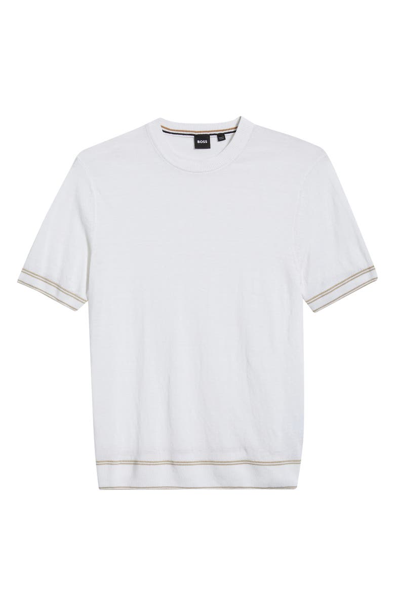 BOSS Norbertino Cotton Short Sleeve Tipped Sweater, Alternate, color, White