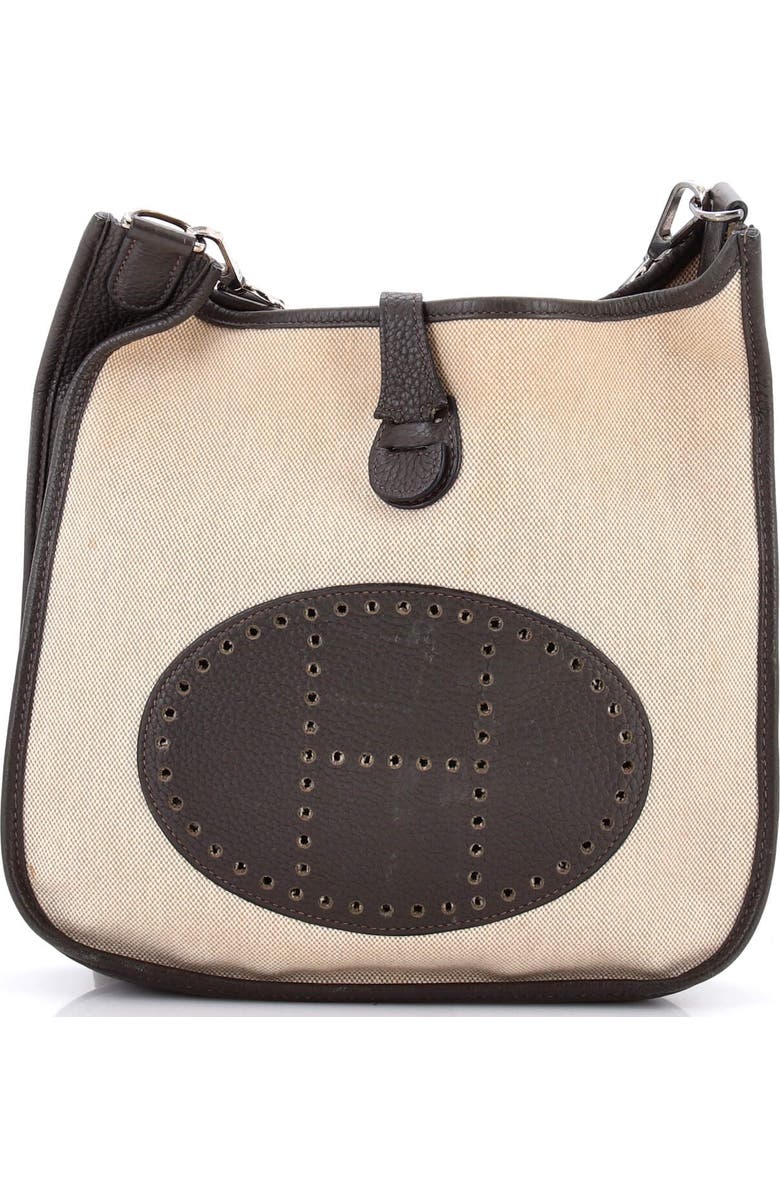 Pre-Owned Hermes Evelyne Bag Gen III Toile and Leather PM, Main, color, Ebene