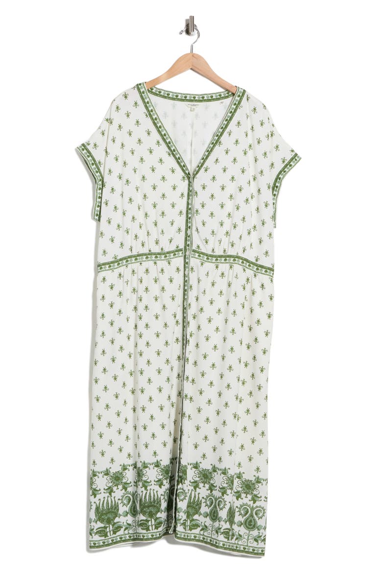Button Front Midi Dress, Main, color, CREAM/ GREEN RUSTIC