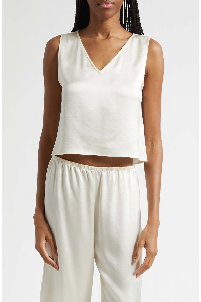 Barb Sleeveless Crop Satin Top, Main, color, CREME