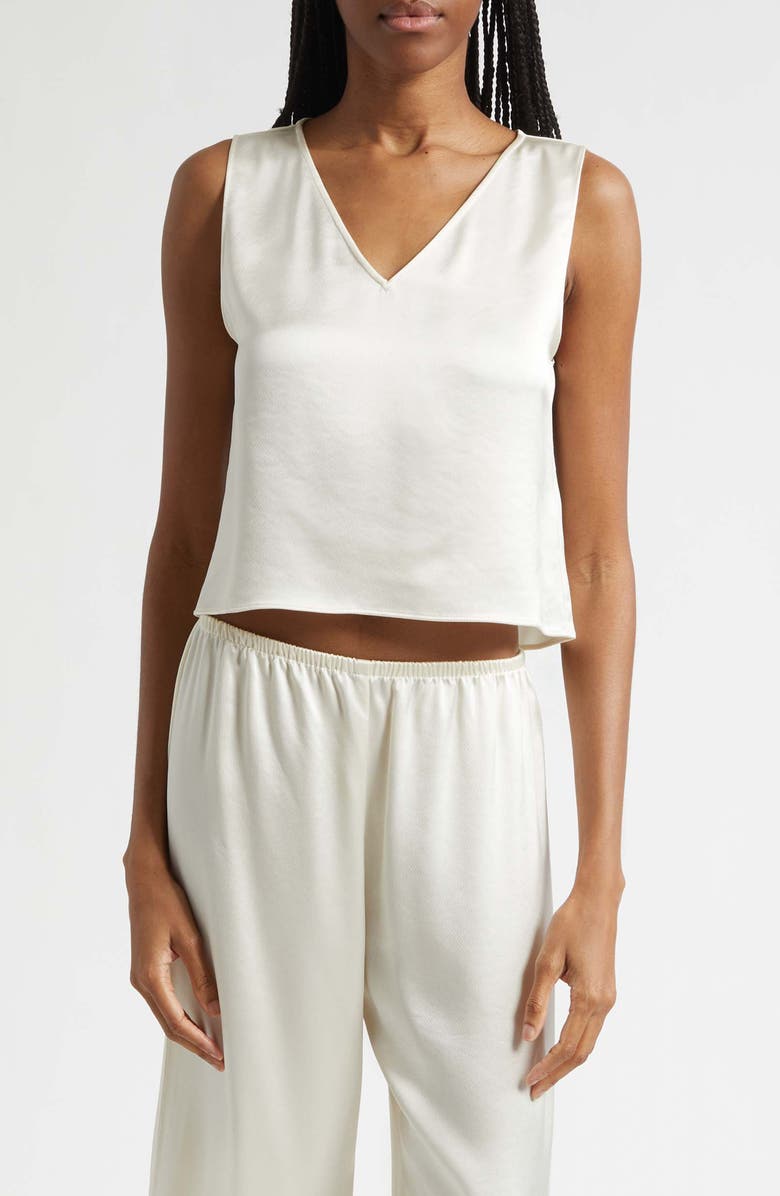 LESET Barb Sleeveless Crop Satin Top, Main, color, Creme