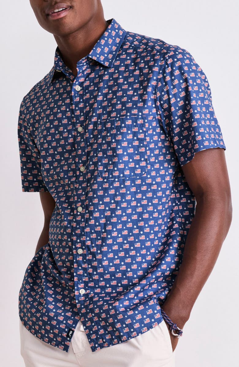 vineyard vines Flags & Stars Print Short Sleeve Cotton Button-Up Shirt, Main, color, 