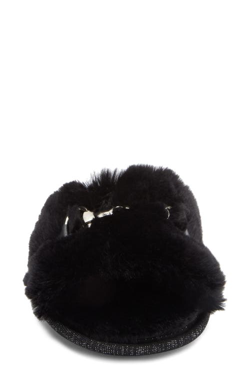 Bcbg Plush Horsebit Faux Fur Slipper In Black