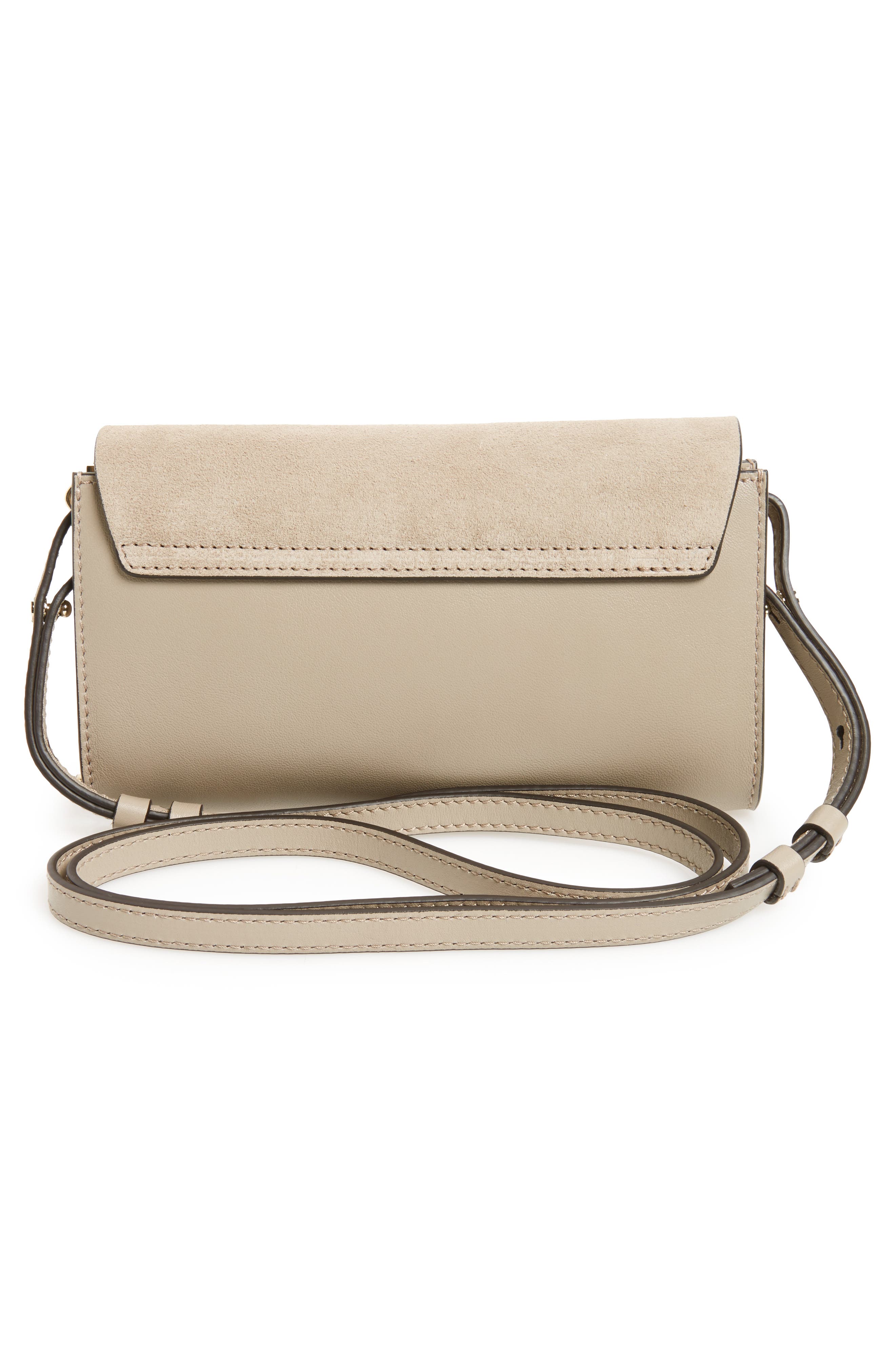 Mini Faye Suede & Leather Wallet on a Chain, Alternate, color, MOTTY GREY