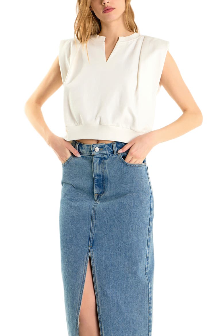 Power Shoulder Sweatshirt Top, Alternate, color, OFF WHITE