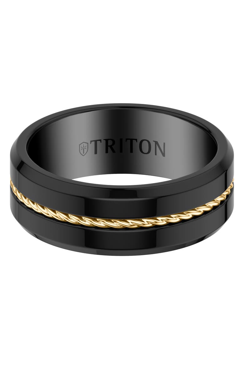 6MM Black and Yellow Tungsten Carbide Ring, Alternate, color, Black