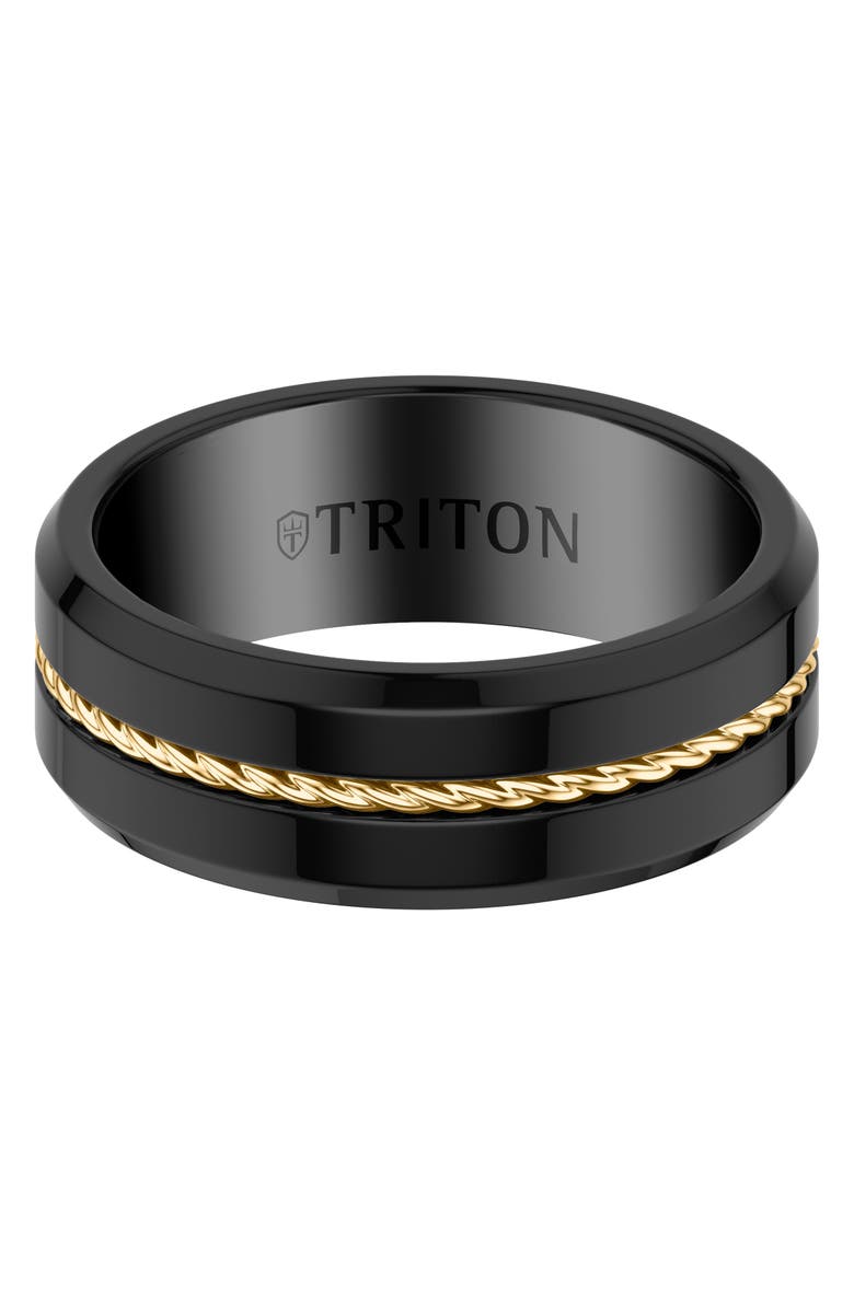Triton 8MM Tungsten Carbide Ring with Yellow Rope Center and Polished Beveled Edge Profile, Alternate, color, 