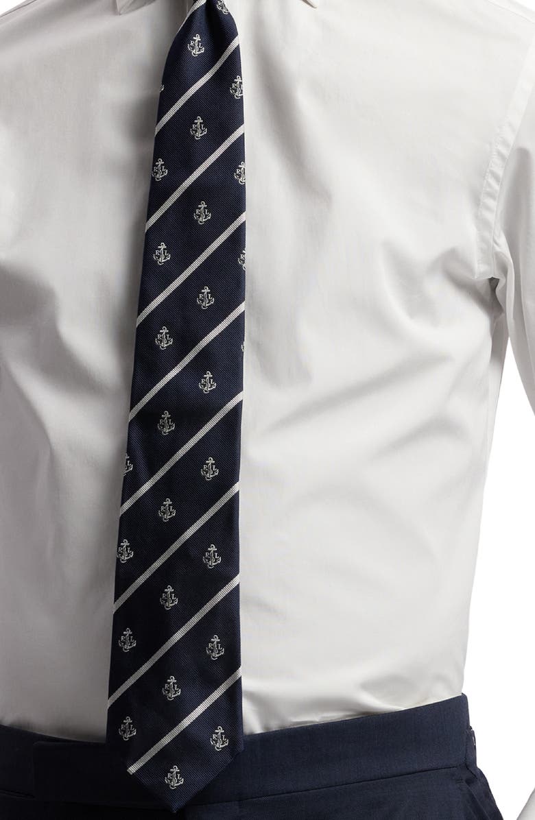 Ralph Lauren Purple Label Anchor Stripe Silk Tie, Alternate, color, Navy