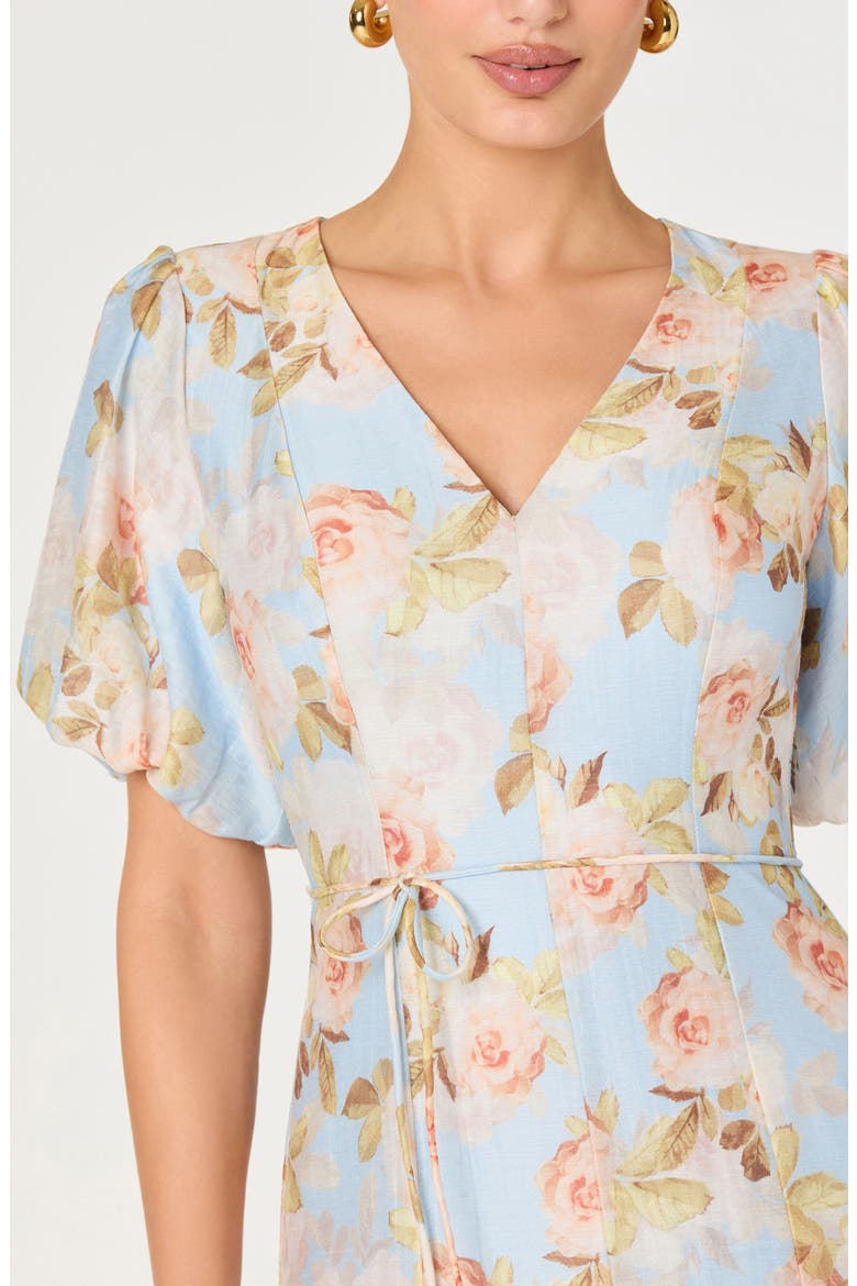Lavena Floral Puff Sleeve Midi Dress, Alternate, color, BLUE FLRL