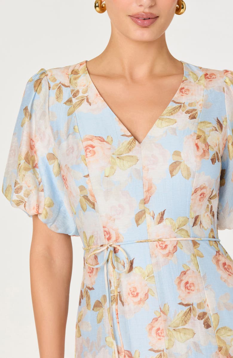 ASTR the Label Lavena Floral Puff Sleeve Midi Dress, Alternate, color, Blue Floral
