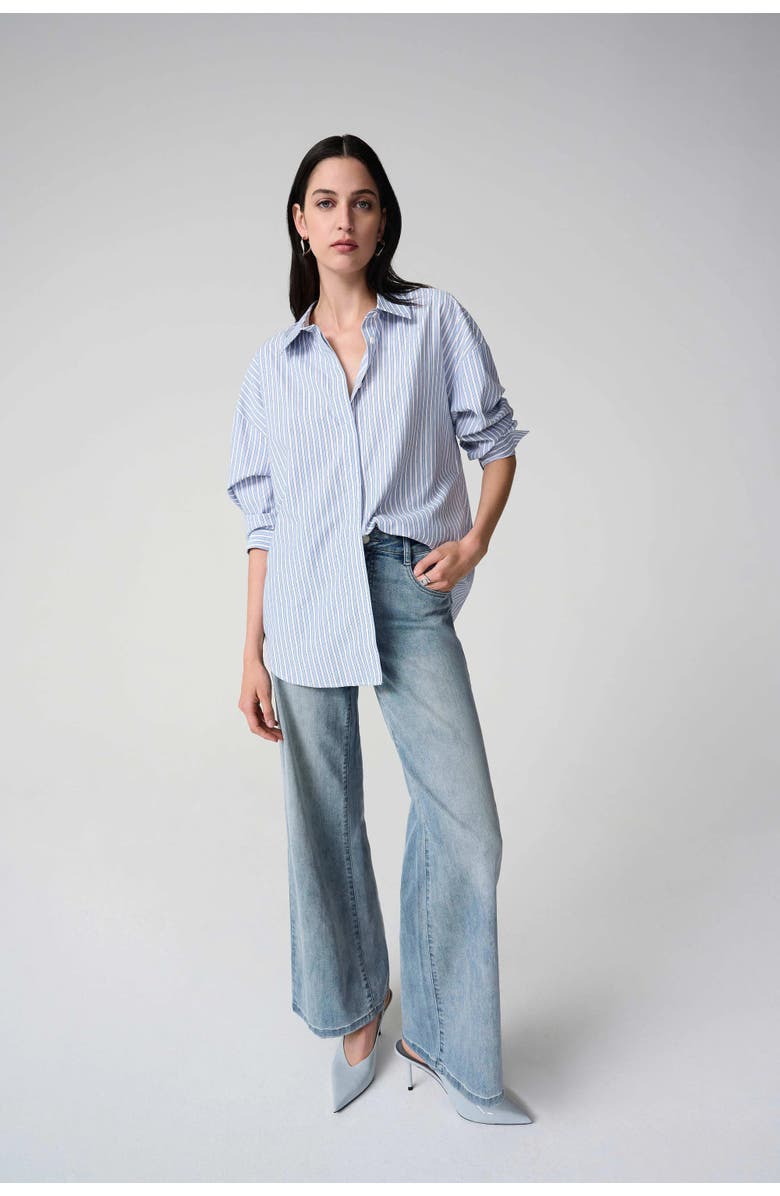 Joseph Ribkoff Tencel Stripe Print Boxy Blouse, Alternate, color, Blue/Vanilla