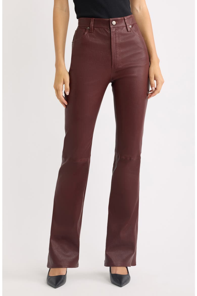 The Leather Reboot High Waist Bootcut Leather Pants, Main, color, CURRANT