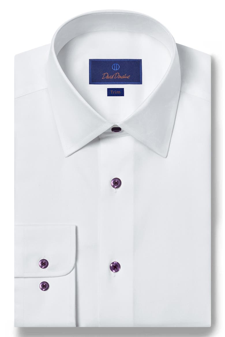 Trim Fit Superfine Twill Dress Shirt, Main, color, WHITE