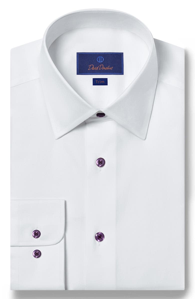 David Donahue Trim Fit Superfine Twill Dress Shirt, Main, color, White