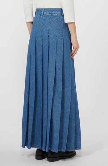Opunzia Pleated Denim Maxi Skirt
