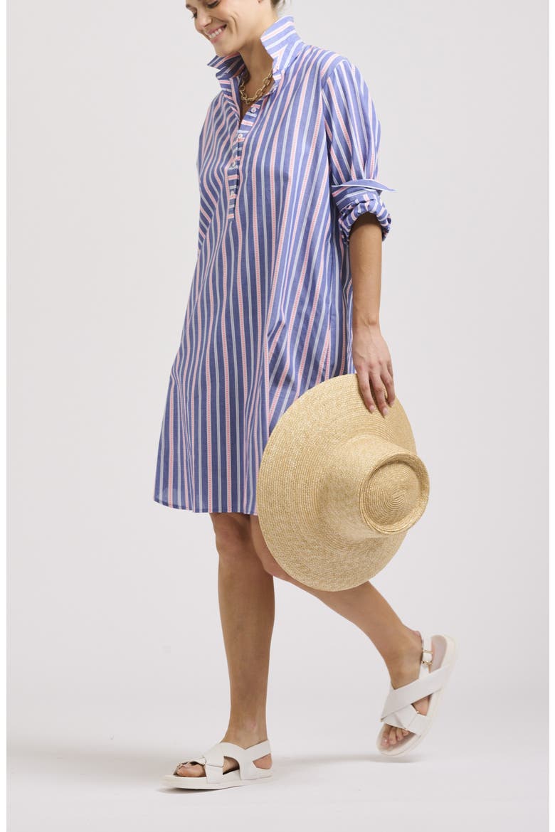 Classic Stripe Long Sleeve Shirtdress, Alternate, color, CHAMBRAY NEON PINK STRIPE