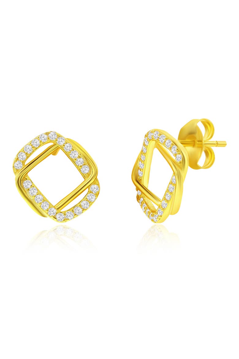 Cubic Zirconia Interlocking Rectangle Stud Earrings & Pendant Necklace Set, Alternate, color, GOLD