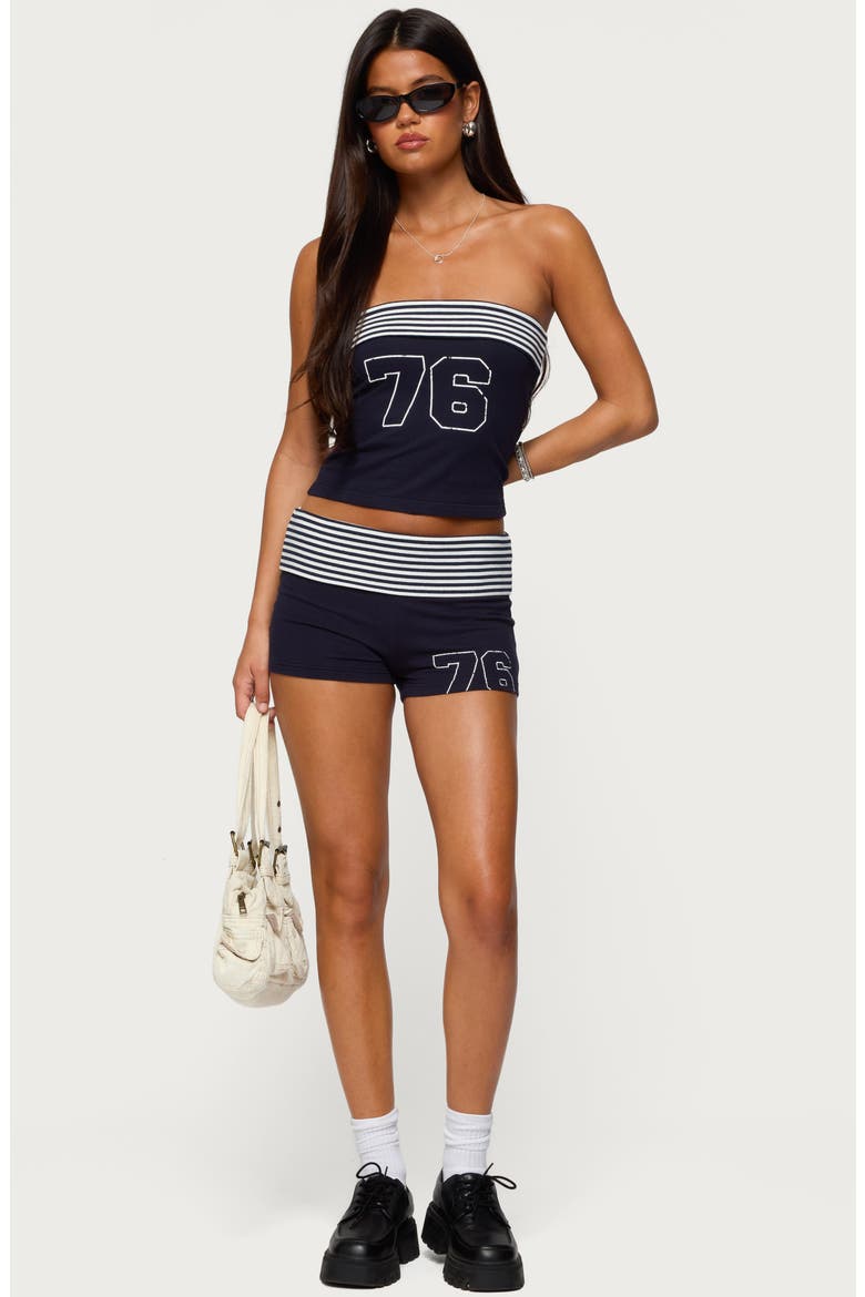 '76 Stripey Stretch Cotton Foldover Shorts, Alternate, color, NAVY-AND-WHITE