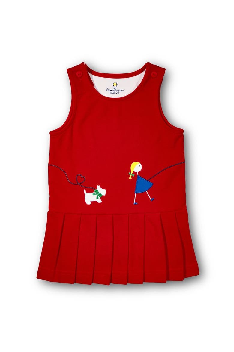 Pique Knit Jumper With Girl Walking Dog, Main, color, Red
