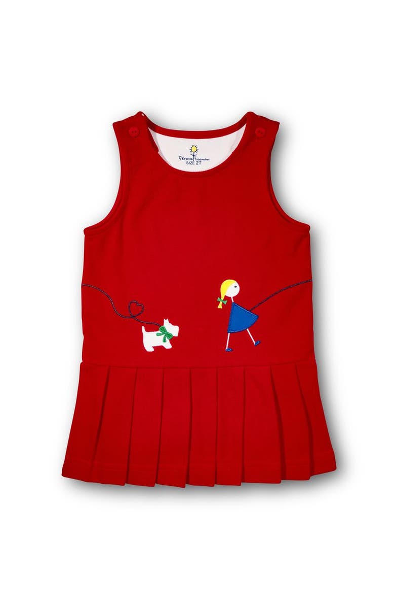 Florence Eiseman Pique Knit Jumper With Girl Walking Dog, Main, color, Red