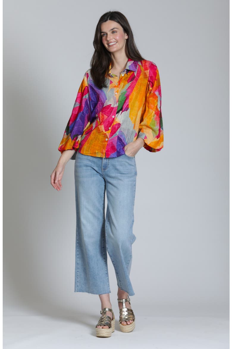 Printed Cotton Button-Up Shirt, Alternate, color, YELLOWPINK MULTI