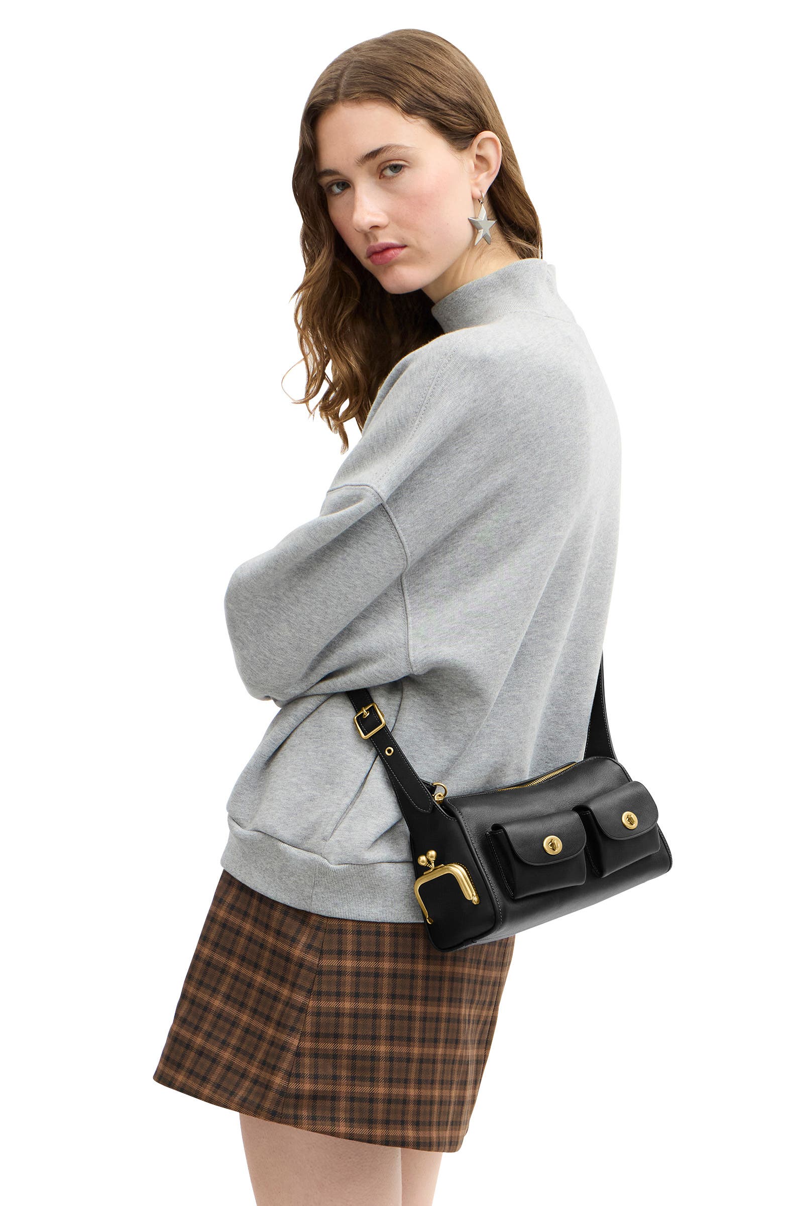 The Coach Originals Turnlock Haversack Leather Bag 27, Alternate, color, B4/ BLACK