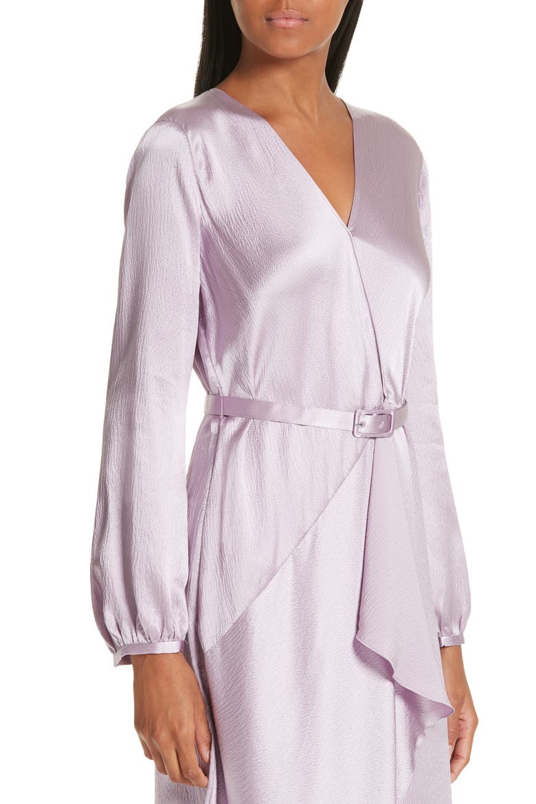 Hammered Satin Faux Wrap Dress, Alternate, color, PURPLE FROST