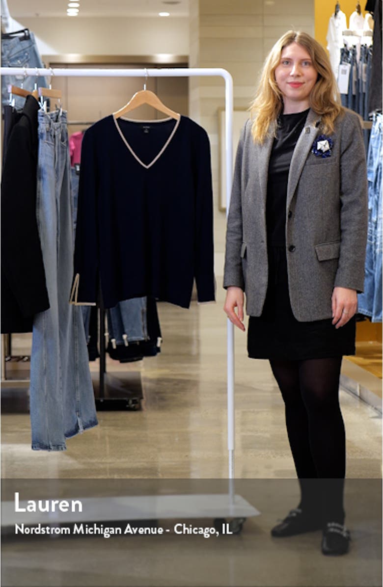 Tipped Split Cuff V-Neck Sweater, sales video thumbnail