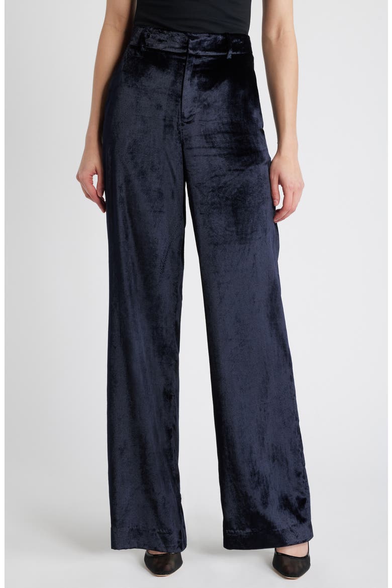 Chateau High Waist Wide Leg Velvet Pants, Main, color, MIDNIGHT