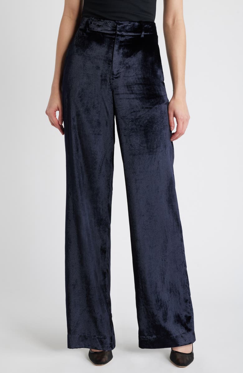 PAIGE Chateau High Waist Wide Leg Velvet Pants, Main, color, Midnight