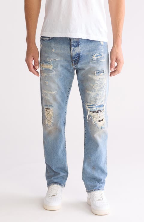 P011 Straight Leg Jeans (Worn And Studded)