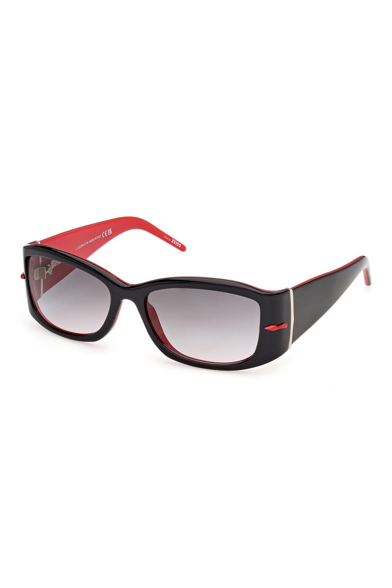 58mm Gradient Rectangular Sunglasses, Alternate, color, BLACK RED / SMOKE ZEISS