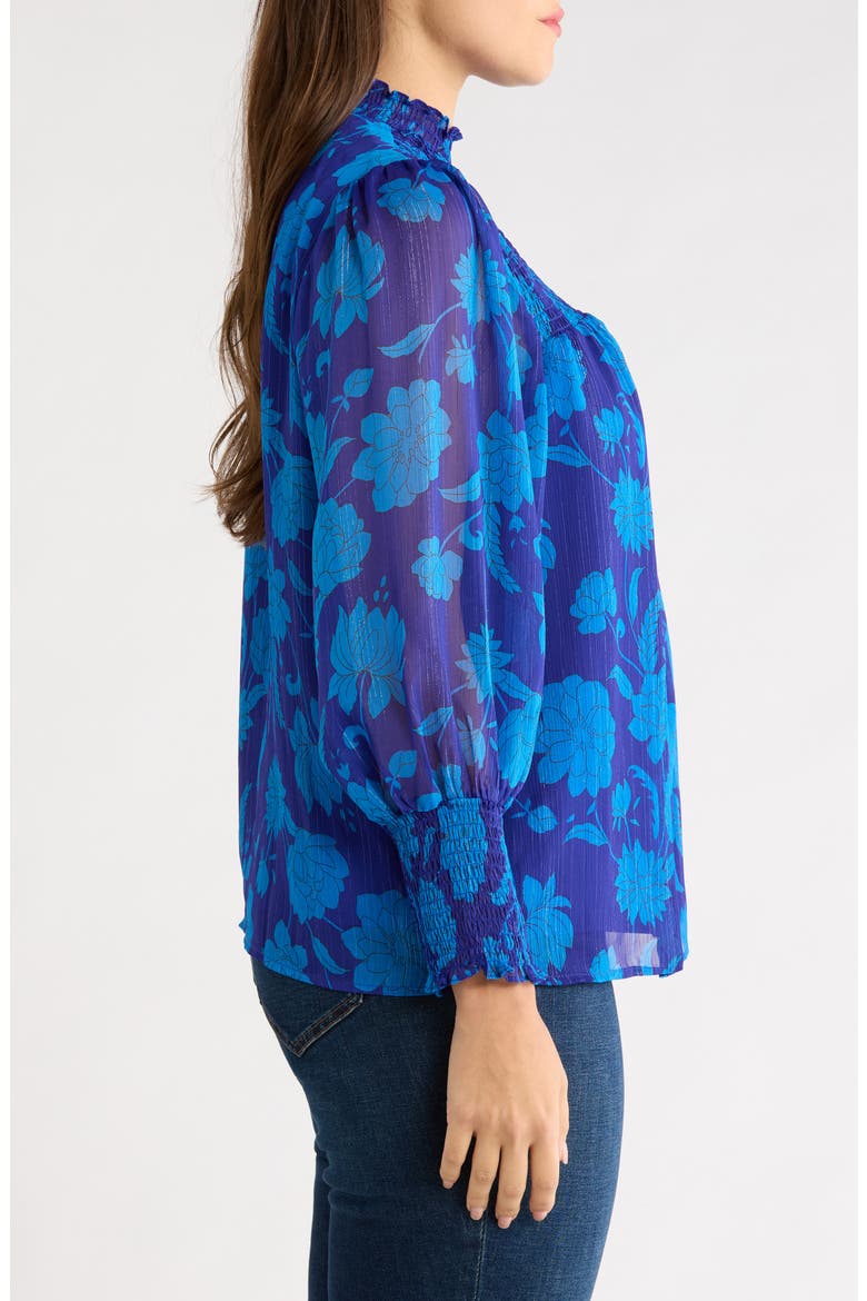 Sunnie Metallic Smocked Yoke Balloon Sleeve Top, Alternate, color, NAVY-MULTI