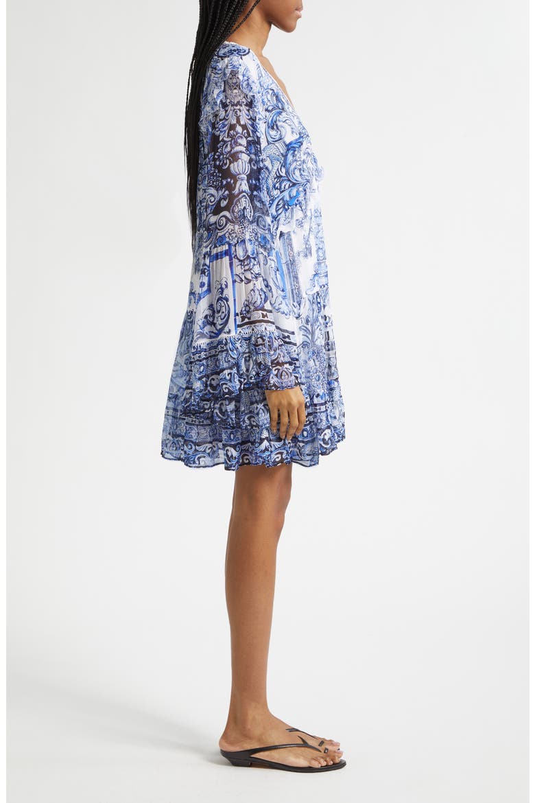 A Tiled Wonderland Print Long Sleeve Tiered Ruffle Silk Chiffon Minidress, Alternate, color, A TILED WONDERLAND