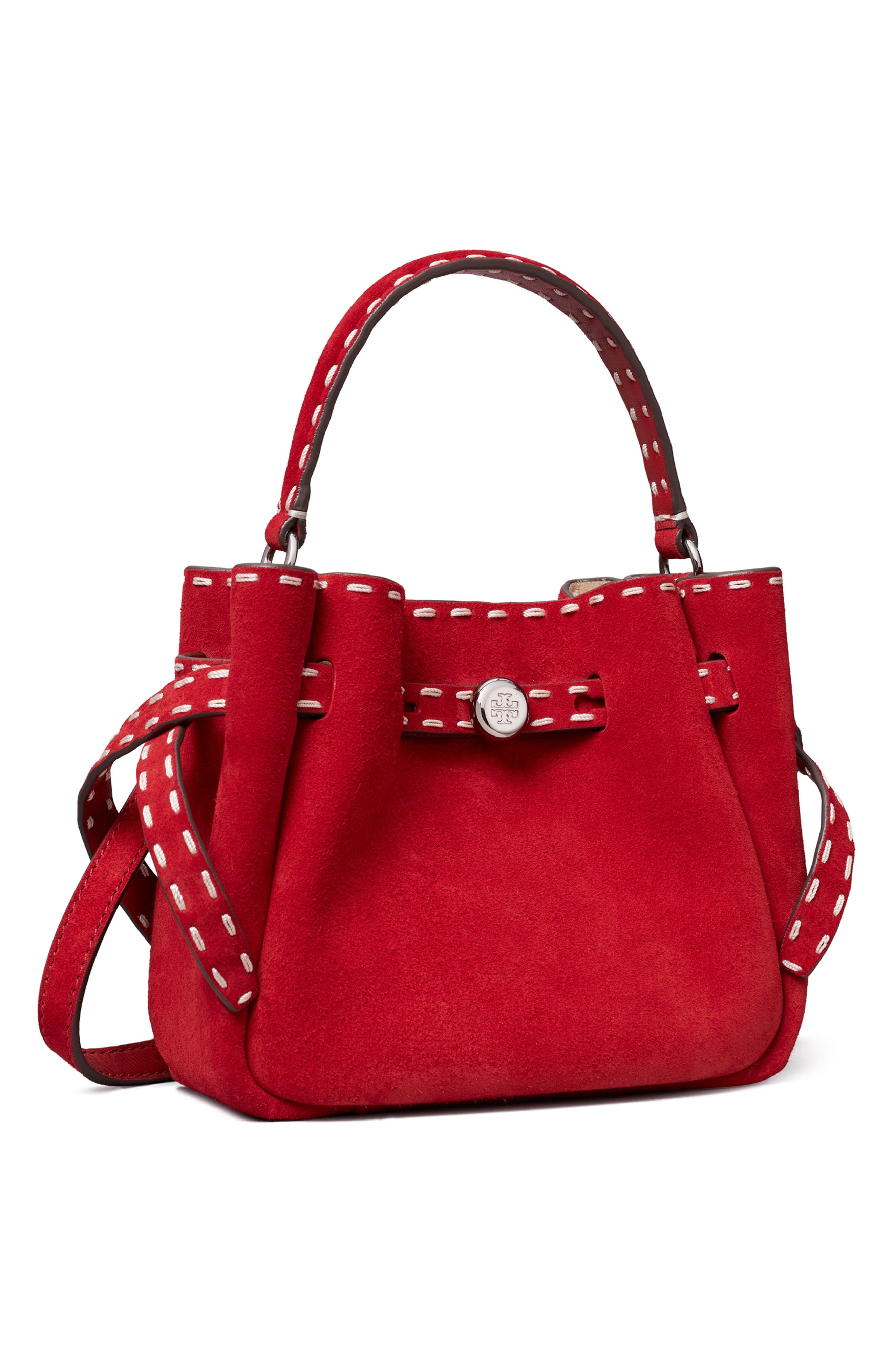 Mini Romy Suede Bucket Bag, Alternate, color, RED