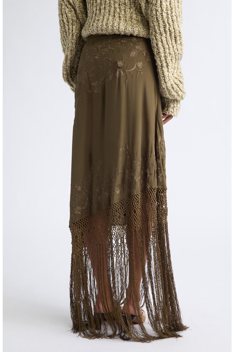 Lark Silk Fringe Maxi Skirt, Alternate, color, MALACHITE