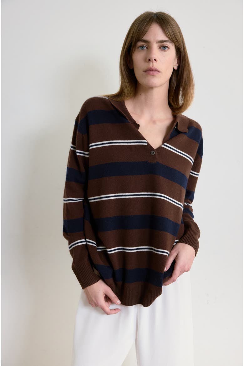 Lightweight Wool Polo, Alternate, color, Brown Stripes