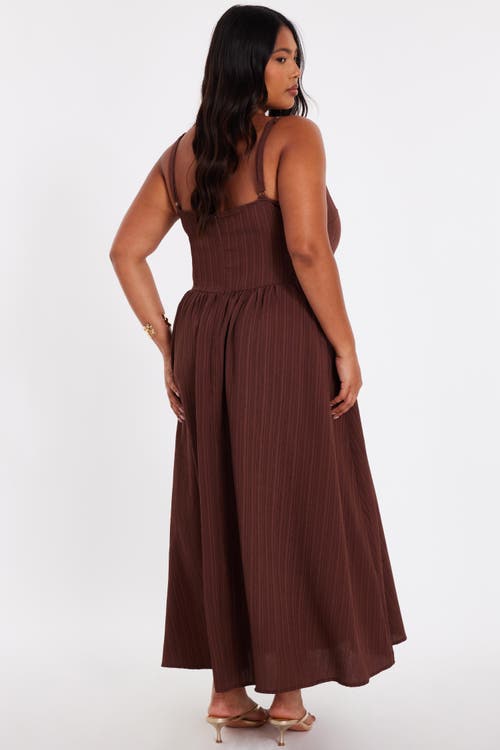 Quiz Plus Size Drop Waist Textured Dress In Brown