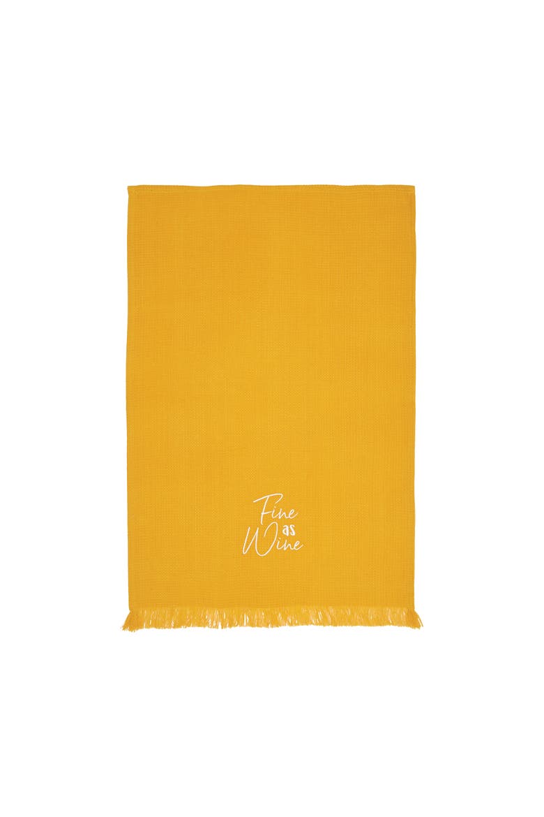 Fine As Wine Embroidered Waffle Weave Cotton Decorative Kitchen Dishtowel, Alternate, color, Yellow