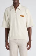 Bottega Veneta Double Cotton Mélange Jersey Quarter Zip Polo with Intrecciato Suede Patch