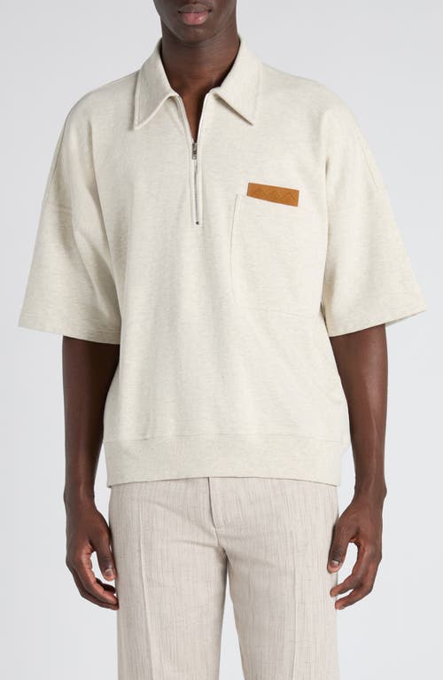 Bottega Veneta Double Cotton Melange Polo With Zip Closure In Neutral