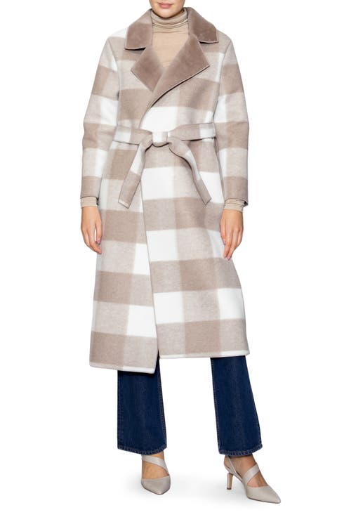 Faux Fur Collared Plaid Trench Coat