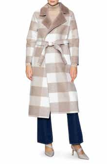 MELLODAY Faux Fur Collared Plaid Trench Coat