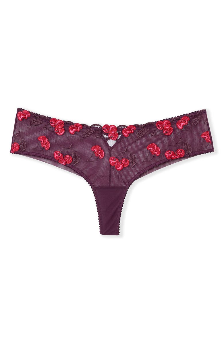 Etam It's Cherry Prune Embroidered Thong, Alternate, color, Plum