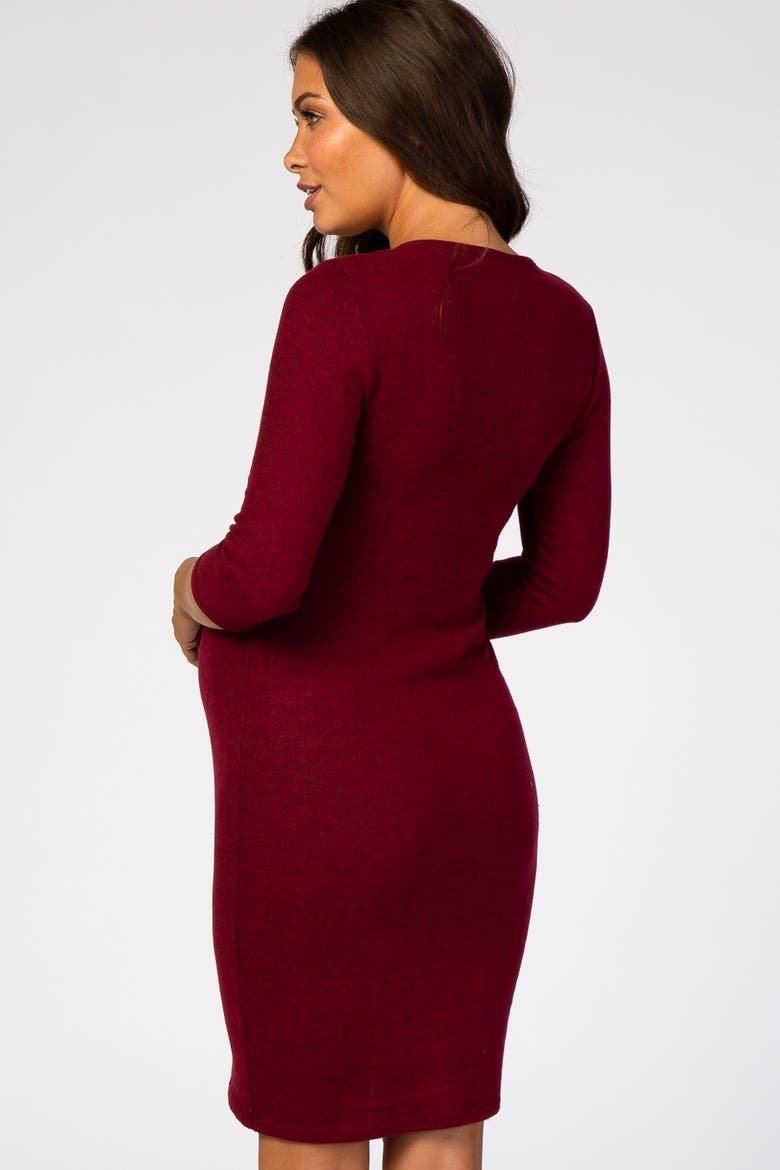 Brushed Knit Wrap Fitted Nursing Dress, Alternate, color, Burgundy
