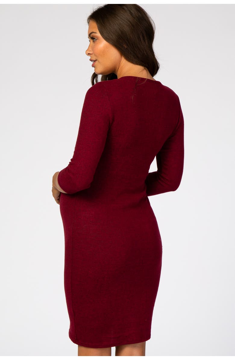 PinkBlush Brushed Knit Wrap Fitted Nursing Dress, Alternate, color, Burgundy