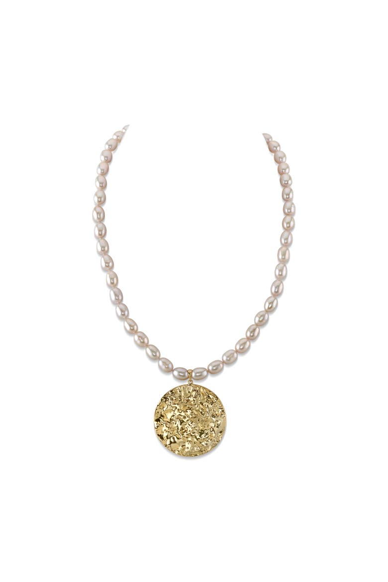 6.5-7.0mm White Freshwater Oval Pearl Evan Necklace, Main, color, Yellow Gold Fill