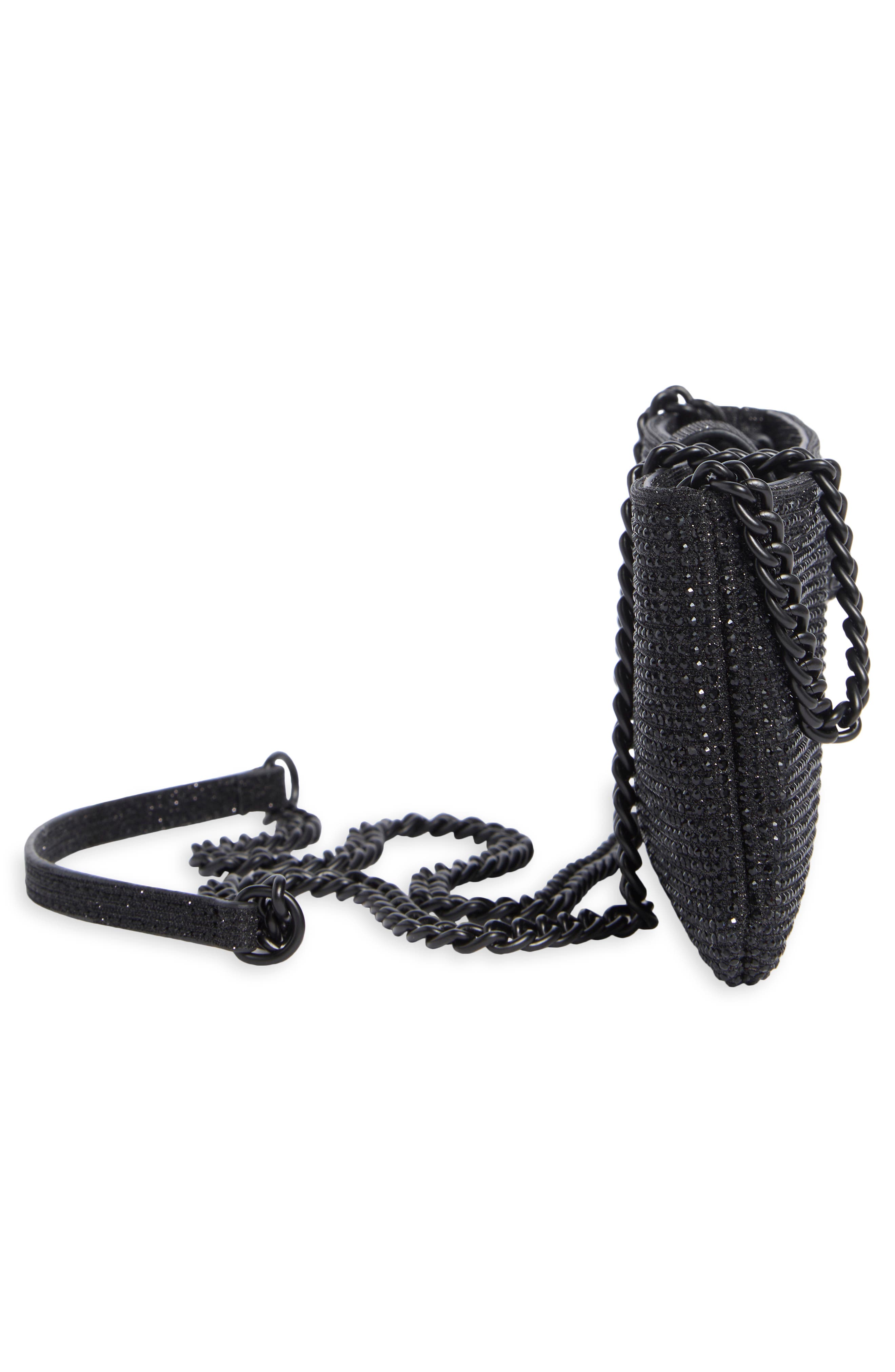 Crystal Embellished Chain Pouch, Main, color, BLACK