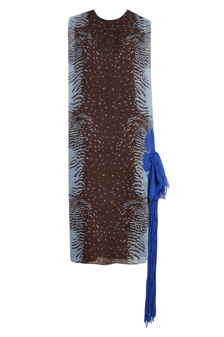 Flower Inlay Print Silk Shift Dress, Alternate, color, WASHED DENIM/ EXPRESSO